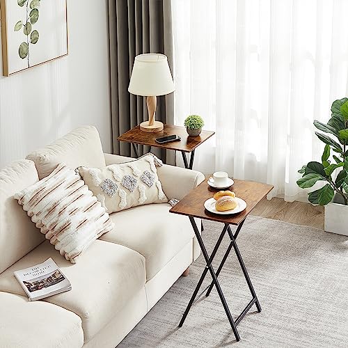 VECELO Folding TV Tray for Eating Set of 4, Portable Dinner/Snack Table with Cup Holder for Couch, Living Room and Small Space, Antique Brown - color: Antique Brown, size: 4 Pack