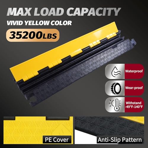 4 Packs Heavy Duty Cable Protector Ramp, 2 Channel 35200lbs Capacity Rubber Cable Ramps, Hose Ramp for Driveway, Traffic Speed Bump for Outdoor - size: 2 Channels-4PC