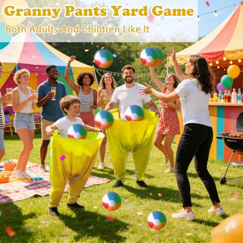 Granny Pants Yard Game Set Giant Outdoor Party Activity for Kids and Adults, Big Pants Ball Catching Set with 4 Balloons and Pump, Funny Lawn Activity, Ring Toss Games (Yellow) - color: Yellow