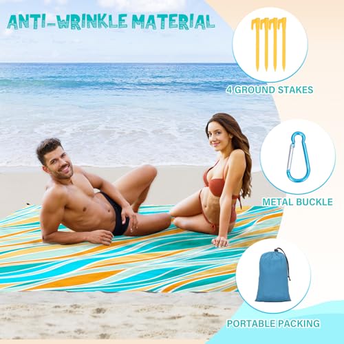 Beach Blanket Waterproof Sandproof 1-7 Adult Oversized 78 '' × 81 '' Lightweight Durable Compact Sand Free Extra Large Beach Mat for Travel Camping Hiking Picnic - color: Wave1, size: 78“x81”