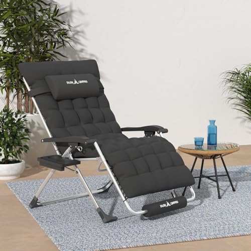 Amopatio Oversized Folding Recliner Zero Gravity Chair with Cushion for Indoor & Outdoor, XL Heavy Duty Patio Reclining Lounge Chairs with Tray/Footrest/Headrest - color: Magenta, style: 29in-1pc