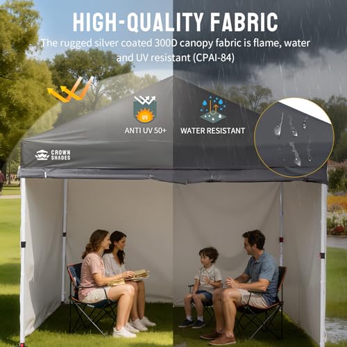 CROWN SHADES 10X10 Commercial Instant Canopy Pop Up Tent with Center Lock, 300D Fabric, 4 Sidewalls, Sto'N Go Bag, Grey - color: Gray, size: 10x10 Classic