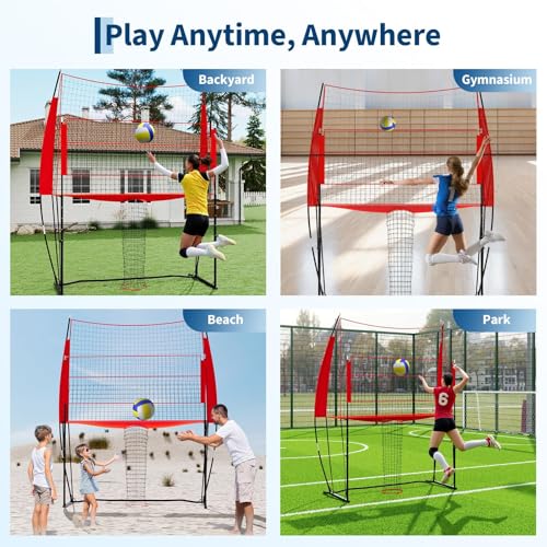 Volleyball Practice Net 8x11 Ft, 2 in 1 Volleyball Training Station for Hitting Spiking Serving, 3-Height Adjustable Portable Volley Nets w/Carry Bag, Sports Games for Beach Backyard Outdoor Indoor