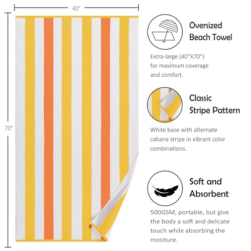 Bornbay Large Beach Towel Oversized - 40"X70" Big Cute Beach Towels, Extra Large Plush Thick Pool Towel, XL Wide Fluffy Yellow Swimming Towel Oversize for Adults Mens Women - color: Yellow Salmon