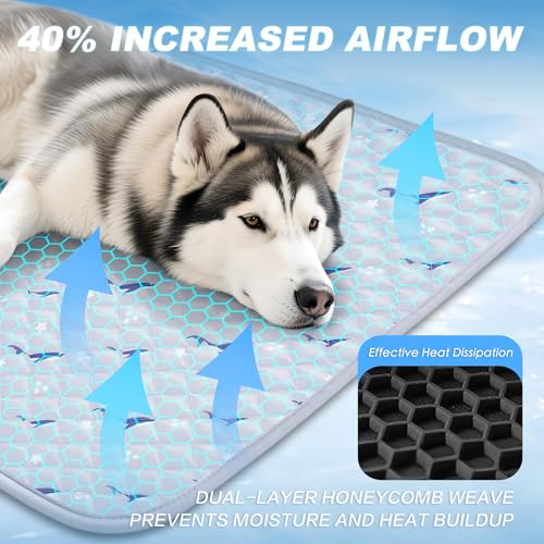 Dog Cooling Mat, Cooling Mat for Dogs, Breathable Dog Bed with Non-Slip Design, Portable & Washable Pet Pad for Indoor, Outdoor, Crate, Summer Cat Bed, Cool Pet Pad, Gel-Free, 27"x39" - size: 27"x39"(M)
