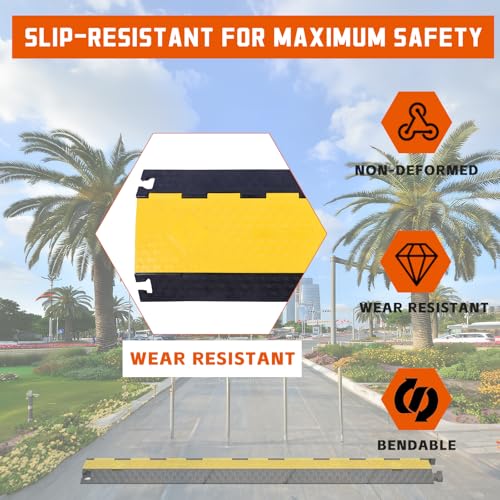 2PACK 5 Channel Cable Protector Ramp, Heavy Duty Rubber Driveway Cord Cover, Anti-Slip Wire Protector for Cables & Hoses, Indoor/Outdoor Safety Cover for Warehouse Garage - style: 5Channel x 2Pack