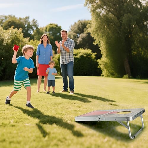 Portable Cornhole Board Set with Aluminum Alloy Edging,2x1.3ft Foldable Corn Hole Games for Adults and Family with 8 Bean Bags for Outdoor Backyard Travel Tailgate Camping - color: Wood color
