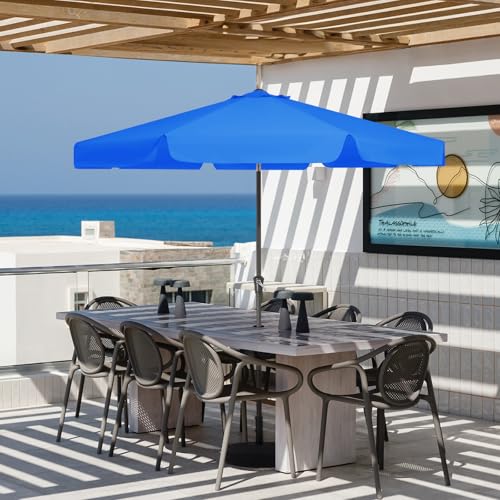 JEAREY 9 FT Patio Umbrella Outdoor, Table Umbrellas Market Umbrella w/Push Button Tilt/Crank, 8 Sturdy Ribs(Royal Blue) - color: Royal Blue