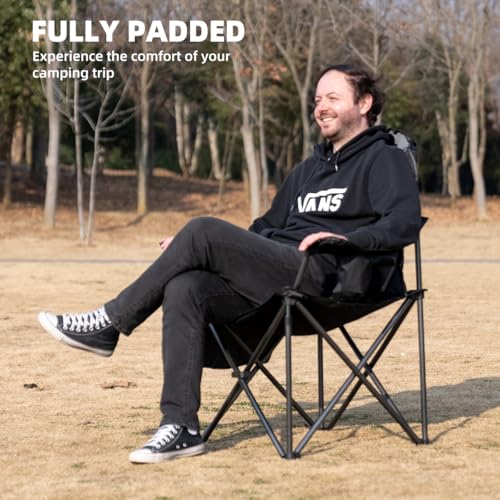 Large Camping Chair with Side Table Heavy Duty 500LBS - Folding Outdoor Chair with Cooler Bag (Black & Gray, 1 PCS) - color: Black & Gray, size: 1 PCS