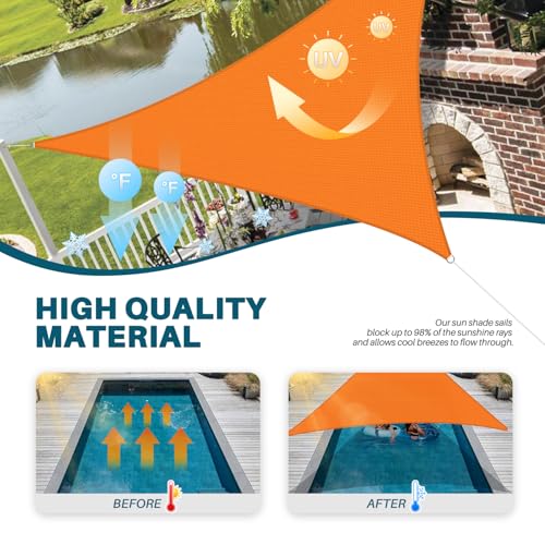 Coarbor 2' x 2' x 2' Sun Shade Sail Canopy Sunshade Outdoor Heavy Duty Triangle Fabric Cloth Screen for Patio Garden Yard Deck Pergola Canopy (Orange) - color: Orange, size: 2'x2'x2'