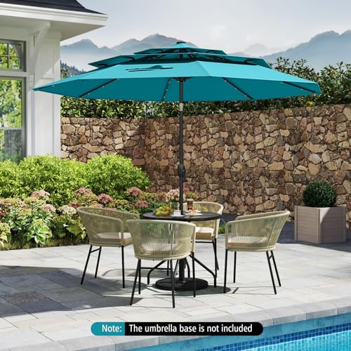Tangkula 10 FT Solar LED Patio Umbrella, 3-Tier Vented Outdoor Market Table Umbrella with 32 LED Lights, Tilt Adjustment, Crank Handle, 8 Ribs for Backyard Pool Deck (Turquoise) - color: Turquoise