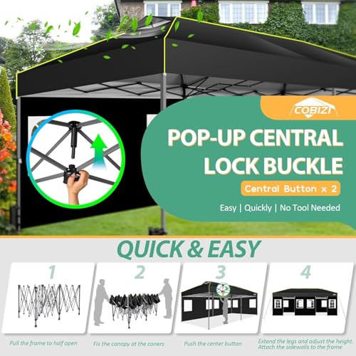 COBIZI 10x20 Pop Up Canopy with 6 Sidewalls One Push Setup Outdoor Event Shelter Waterproof UPF 50+ Gazebo Tent with Carry Bag,Air Vent,Sandbag for Wedding, Commercial, Party,Black - color: Black(1-year warranty), size: 10x20ft With 6 Sidewalls
