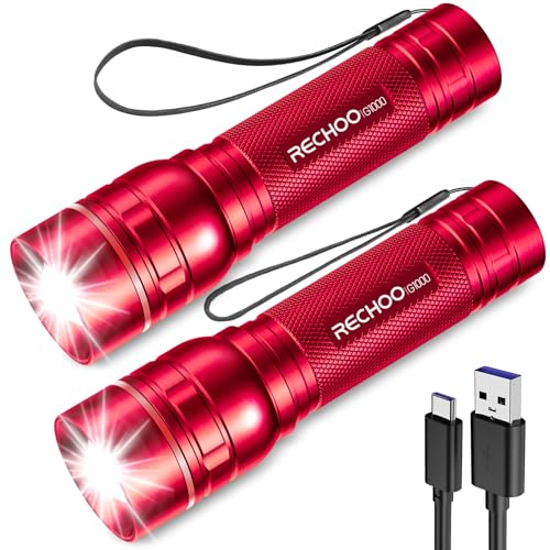 Rechargeable Flashlights High Lumens, G1000 Super Bright Flash Light 2 Pack, Small Zoomable LED Flashlight with 3 Lighting Modes, Portable Flashlights for Camping Essentials, Gift for Women (Red) - color: Red, size: 2 Pack