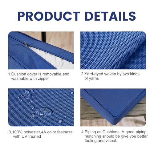 ARTPLAN Deep Seat Outdoor Patio Chair Cushions,2-Piece Seat and Back Cushion Set 24x24x6 and 18x24 Inches,Square, Navy Blue - color: Navy Blue
