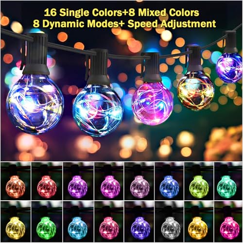 Color Changing Christmas Lights Outdoor String Lights 50ft 50 G40 Bulbs Waterproof Connectable up to 200ft w/ 2 Remotes Timer for Patio Bistro House Garden Party Gazebo Xmas Indoor Outside Decor - size: 50 Feet 50 Bulbs