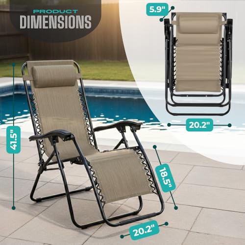 Amazing for less (2-Pack) Zero Gravity Lounge Chair Adjustable Outdoor Reclining Chair Folding Patio Anti-Gravity Indoor Outdoor Lounge Chair w/Pillow, Cup Holder (Two Chairs - Beige) - color: Two Chairs - Beige