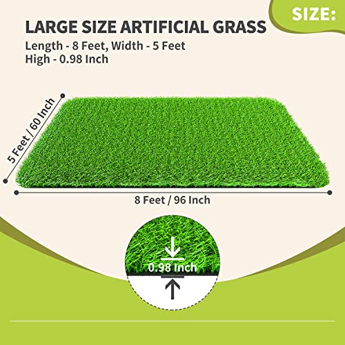 LOOBANI Artificial Grass Rug Indoor Outdoor, Realistic Synthetic Grass with Drainage Holes, Artificial Grass Turf for Balcony Garden Landscape Decoration, 5 Feet x 8 Feet - size: 5 Feet x 8 Feet