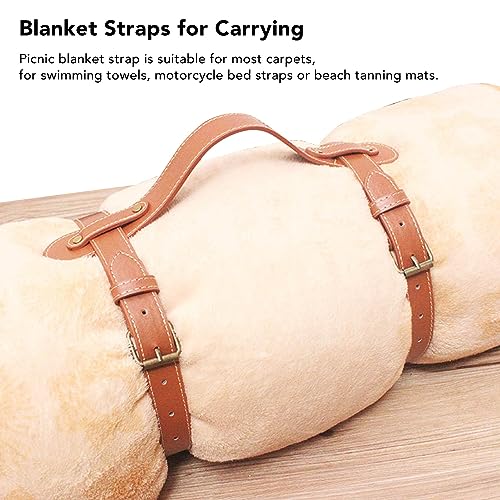 PU Leather Blanket Carry Strap with Adjustable Buckles, Tear Portable Design - Lightweight Carrying Handle, Versatile Use for Camping Picnics and Beaches