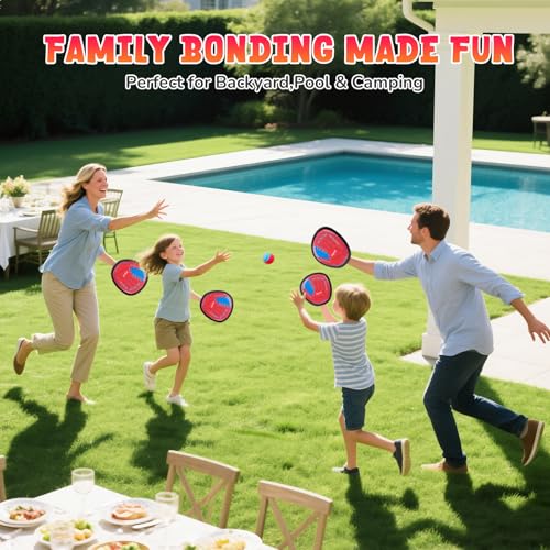 JoyCat Toss and Catch Ball Game, 2 Adult & 2 Kids Paddles Sticky Ball Set, Family Outdoor Catch Game for Beach, Backyard & Pool, Birthday Gifts for Boys Girls Ages 3+ - style: 2 Kid Paddles 2 Adult Paddles