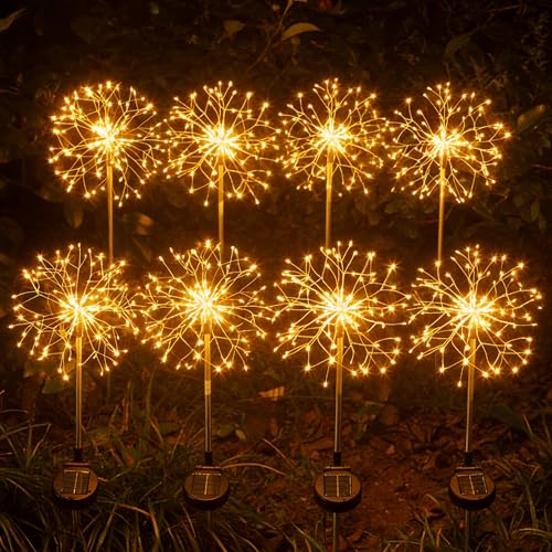 Solar Garden Lights Outdoor Yard Decorations, 8 Pack 150Leds Pathway Lights, Fairy Firework Stake Light for Garden, Patio, Pathway, Flowerbed Gold Color - color: Golden, size: 8 Pack