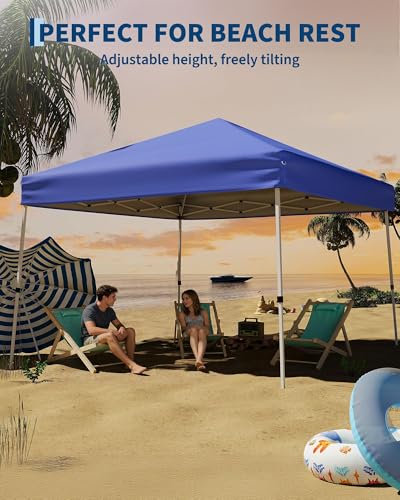 10x10ft Pop Up Canopy Tent with Slant Legs – Outdoor Instant Gazebo Shelter, UV-Resistant Waterproof Cover, Adjustable Height, Carrying Bag – 8x8ft Shade for Patio, Beach, Garden, Events - color: Blue