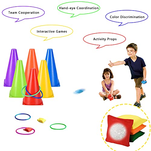 31 PCS Christmas Carnival Games, 3 in 1 Indoor Outdoor Bean Bag Ring Toss Games for Kids Birthday Party, Plastic Soft Cones Yard Lawn Game for Family Party Kid's Gift