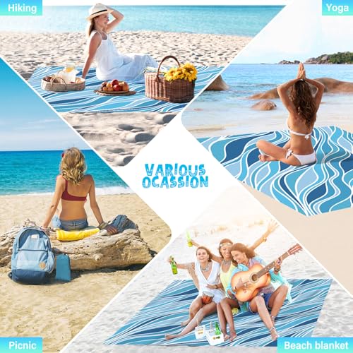 Beach Blanket Waterproof Sandproof 1-7 Adult Oversized 78 '' × 81 '' Lightweight Durable Compact Sand Free Extra Large Beach Mat for Travel Camping Hiking Picnic - color: Wave, size: 78“x81”