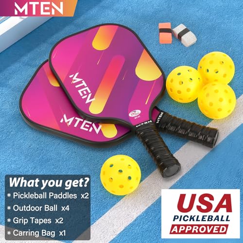 Pickleball Paddles Set of 2 or 4, or Single Paddle – USAPA Approved Fiberglass Surface Pickleball Rackets Set for Men & Women - color: RED*2