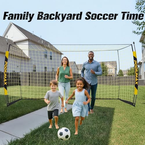 PodiuMax Soccer Goal, 12X6FT Soccer Goals for Backyard Training, Upgraded Collapsible Metal Base, Portable Soccer Goal for Indoor Outdoor, Easy Set Up Soccer Net with 1 Carry Bag & 4 Ground Stakes