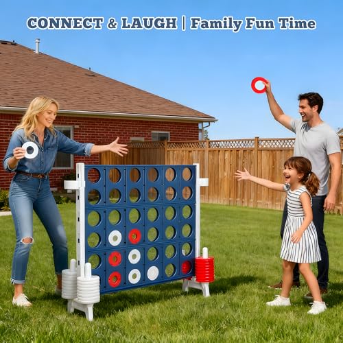 Jumbo 4-to-Score Game Set, Giant 4-in-a-Row Tic Tac Toe for Outdoor Yard & Indoor Party, 4 FT Family Games for Teens and Adults with 42 Big Rings