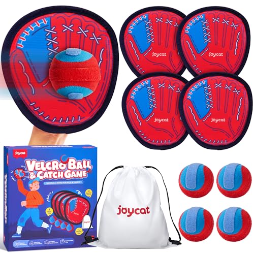 JoyCat Toss and Catch Ball Game for Kids, 4 Paddle Sticky Ball Set, Toddler Baseball Catch Toy, Outdoor Game for Beach, Yard&Camping, Family Sports Easter Basket Stuffer Gift for Boys Girls Ages 3-12 - style: 4 Paddles 4 Balls