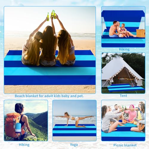 Beach Blanket Waterproof Sandproof Oversized Lightweight 78''×110'' 1-7 Adults Blanket Beach Large Picnic Mat for Travel Camping Hiking Picnic - color: Blue Mix, size: 78''x110''