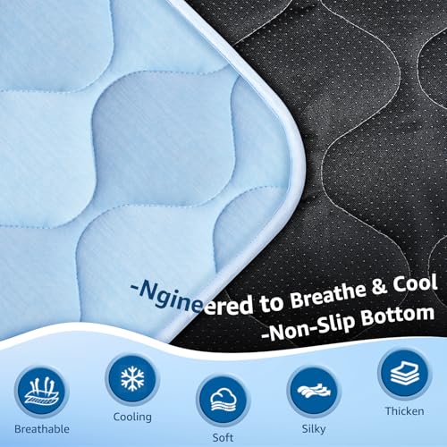 Cooling Mat for Dogs and Cats 24" x 18", Premium Pet Cooling Bed Indoor Outdoor with Waterproof Cover & Ice Silk, Summer Cool Pad for Puppy Kitty, Non-Slip Washable Pet Blanket for Crate Kennel - color: Blue Wave Stitching, size: Small