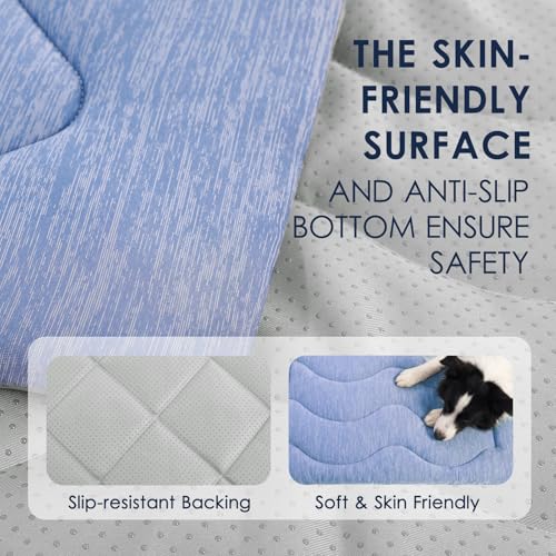 Dog Cooling Mat, Portable & Durable Cooling Mat for Dogs, Physical Heat Absorption, Summer Anti-Slip Cooling Bed for S-Medium Dogs up to 35 lbs (French Bulldog, Beagle), 32x20 inches, Blue Diamond - color: Haze Blue, size: Medium