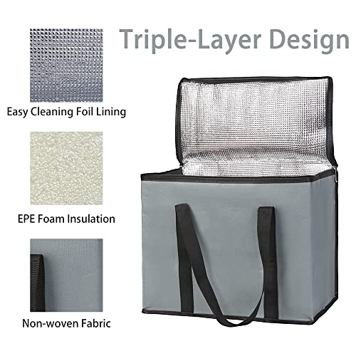Bodaon 2-Pack Insulated Reusable Grocery Bag with Top, X-Large Frozen Foods Cold, Cooler Shopping Accessories, Insullated Bags, Dark Grey