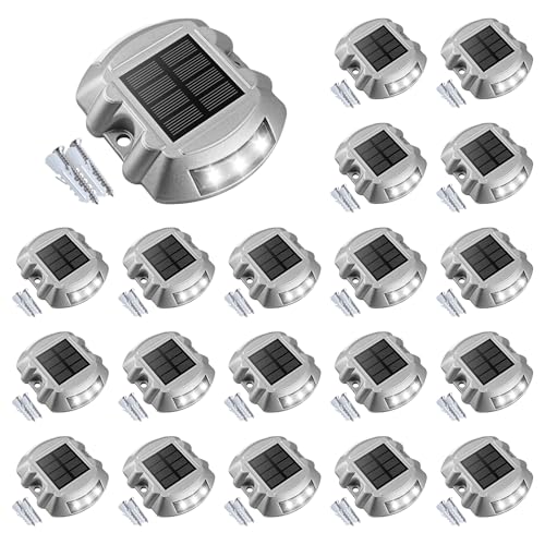 VOLISUN Solar Deck Lights Driveway Dock Lights, 20-Pack Led IP68 Waterproof Outdoor Warning Step Lights for Driveway Sidewalk Garden Pathway Yard(White, Auto On/Off - color: White, size: 20 Pack