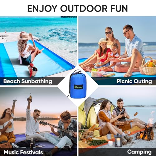 PTEROMY Beach Blanket Waterproof Sandproof, 84" X 84"Extra Large Beach Mat with Storage Bag, Quick Drying Lightweight, 6 Stakes, Accessories for Picnic, Travel (7x7 FT, Yellow)