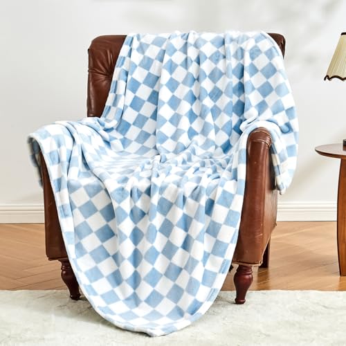 Edenleaf Checkered Blanket Flannel Throw Blankets Soft Cozy Checkered Grid Print Chessboard Gingham Pattern Throws for Bed Sofa Couch for All Seasons, 50x60 Inch, Blue - color: 01 Blue, size: Throw-50"x60"