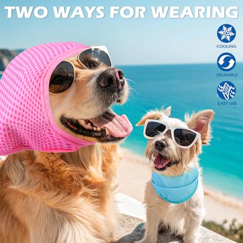 EXPAWLORER Dog Cooling Bandana - 2 Pack Instant Cooling Dog Bandanas, Chill Out Pet Cool Scarf Summer Essentials Ice Neck Cooler Wrap, Prevent Sunstroke for Small Medium Large Dogs, Green Pink L - color: Green & Pink, size: Large