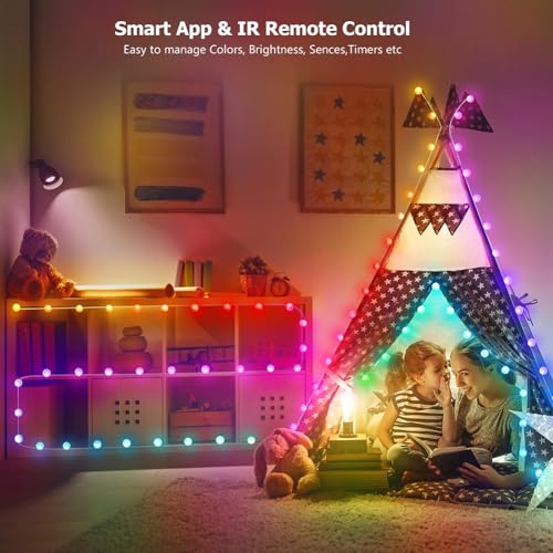 66ft Globe String Lights, 133 LED RGB Color Changing String Fairy Lights, Smart APP & IR Remote Control, 200+ Scene Modes for Bedroom Backdrop Indoor Outdoor Christmas Decorations - size: Globe - 66ft