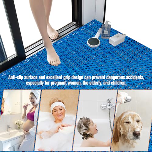 12 Pcs Drainage Mat Modular Interlocking Cushion 11.8" x 11.8" Interlocking Garage Floor Tiles Non-Slip Splicing Interlocking Rubber Floor Tiles for Drain, Deck, Pool, Outdoor/Indoor (Blue) - size: 11.8"x11.8" Blue