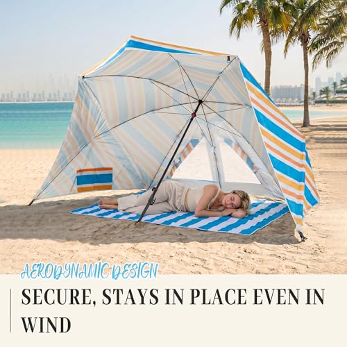 UPWELL Beach Tent Easy Set Up Canopy Sun Shelter Shade with UPF 50+UV Protection Portable Beach Umbrella Outdoor Sunwall with Sand Pockets for Fishing Backyard Camping(Holiday Glow) - color: Holiday Glow