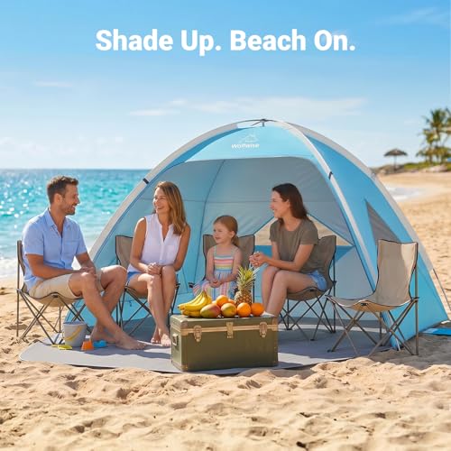 Wolfwise Large Beach Tent Sun Shelter for 3-4 Person, Spacious Sun Shade UPF 50+ UV Protection, Extendable Floor for Privacy, 3 Ventilated Mesh Windows, Portable with Carrying Bag, 95 ″x65″x55″, Blue - color: Blue