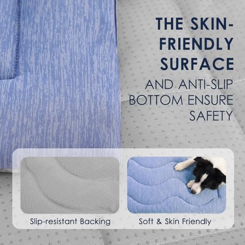 Dog Cooling Mat, Portable & Durable Cooling Mat for Dogs, Physical Heat Absorption, Anti-Slip Cooling Bed for Large Dogs 60–100 lbs (Golden Retriever, Lab, German Shepherd), 43x32 inches, Blue Wave - color: Blue, size: X-large