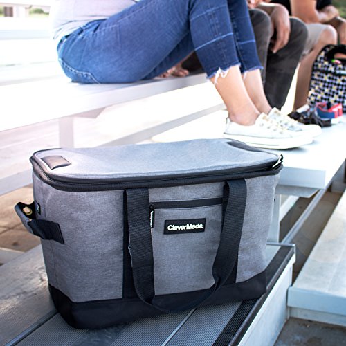 CleverMade Collapsible Insulated Cooler Bag – 50 Can Leakproof Soft Cooler for Beach, Travel, Car – Shoulder Strap, Bottle Opener – Charcoal/Black - color: Cool Gray, size: Large