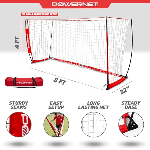 PowerNet Soccer Goal for Backyard, 3Mx2M / 6x4 / 8x4 / 12x6 / 14x7 /18.5x6.5 / 21x7 / 24 x 8 Portable Soccer Net, Sports & Outdoors Training Equipment, Quick Setup 1 Goal & Zipper Storage Bag - style: 8 x 4 FT