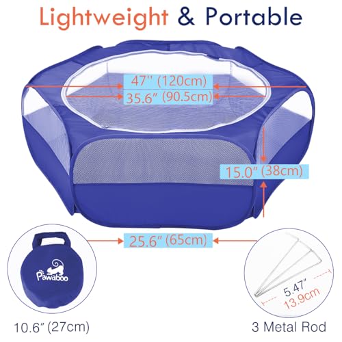 Pawaboo Small Animals Playpen, Waterproof Small Pet Cage Tent with Zippered Cover, Portable Outdoor Yard Fence with 3 Metal Rod for Chick/Kitten/Puppy/Guinea Pig/Rabbits/Hamster/Chinchillas,Indigo - color: H-Indigo
