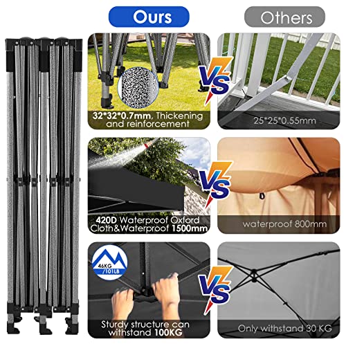 COBIZI 10x20 Heavy Duty Pop up Canopy Tent with 6 sidewalls Easy Up Commercial Outdoor Wedding Party Tents for Parties All Season Wind & Waterproof Gazebo Roller Bag, Black(Frame Thickened) - color: Black, size: 10x20 With 6 Sidewalls