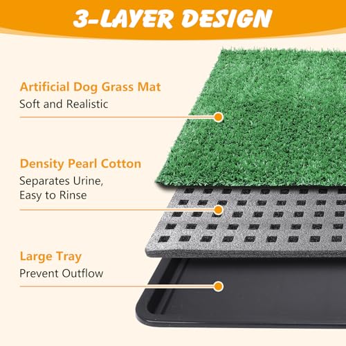 ondware Dog Grass Pad with Tray,35x23in Dogs Potty Tray with 2-Pack Upgraded Replacement Artificial Grass,Dog Litter Box for Pet Training,Indoor Portable Pottys Pet Toilet