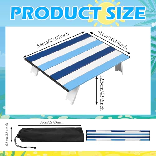 CroBlissful Beach Table Folding Camping Portable Table Striped White Aluminum Side with Carry Bag for Camping Picnics and Outdoor Activities(22x16x5 in,Navy Blue) - color: Navy Blue, size: 22x16x5 in